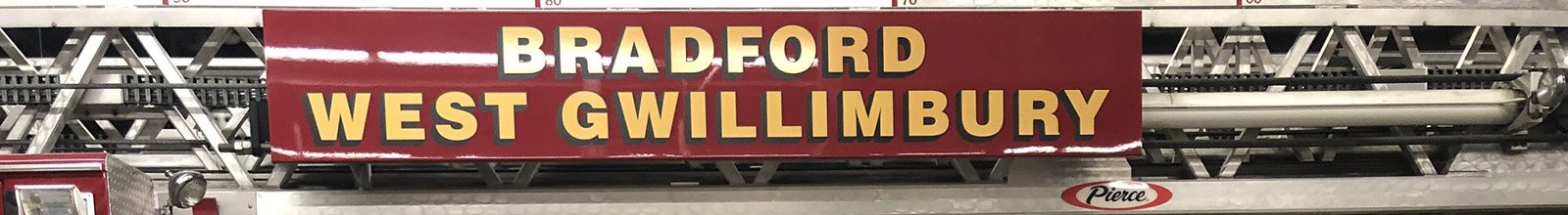Up close photo of sign on BWG fire truck, reading "Bradford West Gwillimbury"