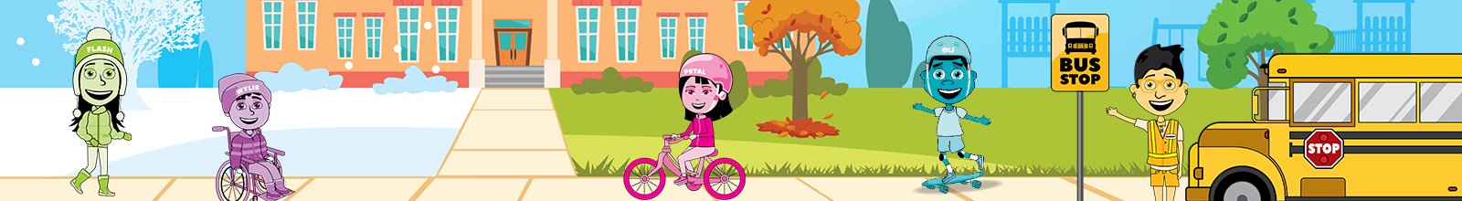 on the move characters in front of schools