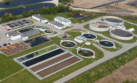 Aerial view of BWG's water pollution control plant on Dissette Street