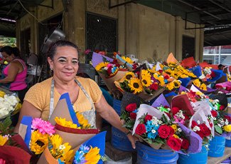 Woman selling flowers on the street