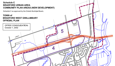 Map of boundary delineated as North of the Bradford Bypass Map of boundary delineated as North of the Bradford Bypass