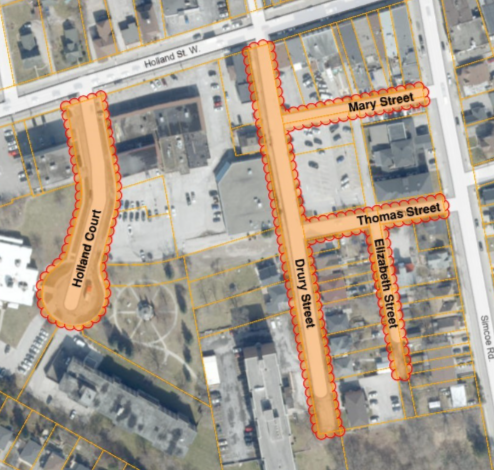 map outlining streets streets under reconstruction