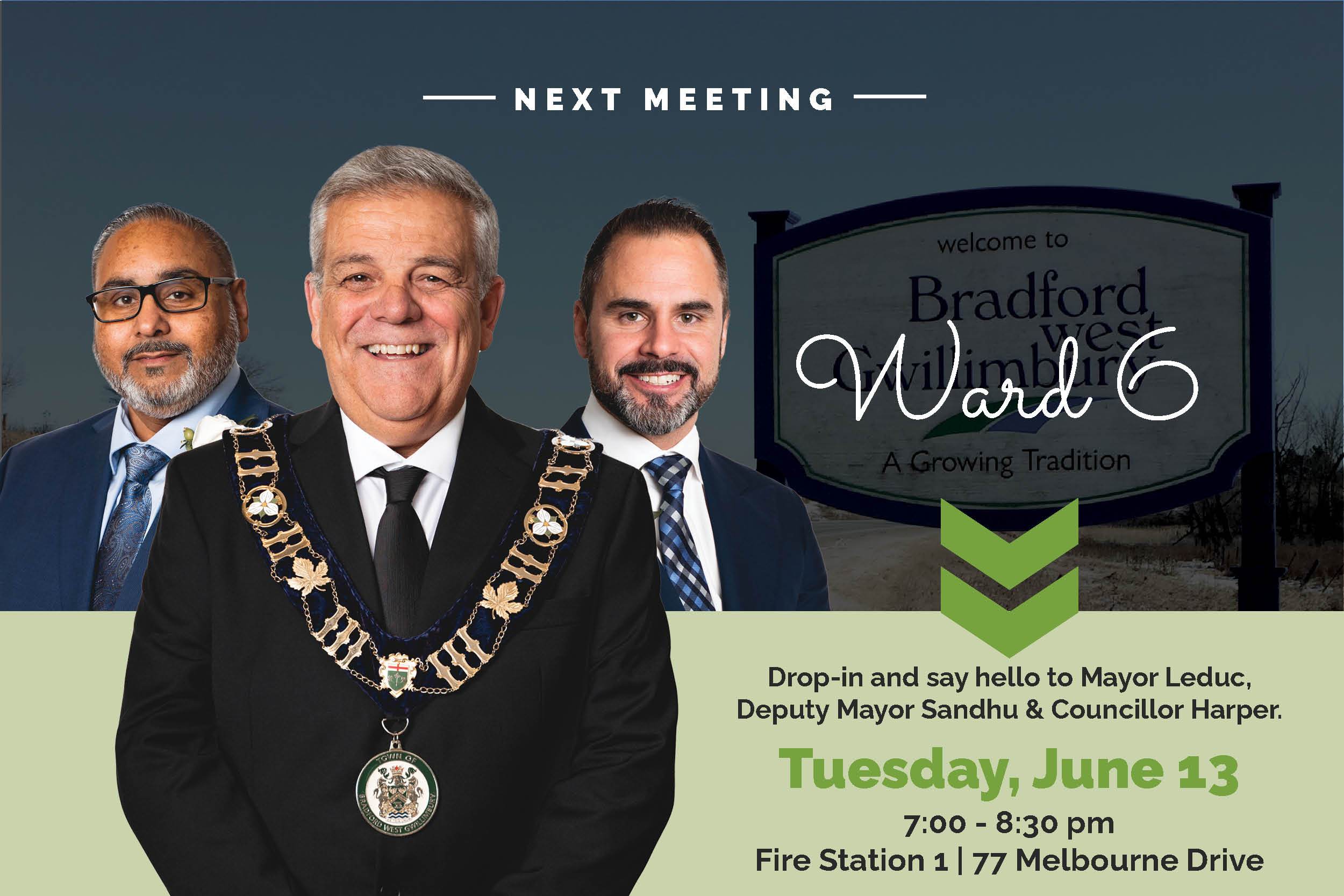 CAN promo graphic featuring photo of Mayor Leduc, Deputy Mayor Sandhu and Councillor Harper