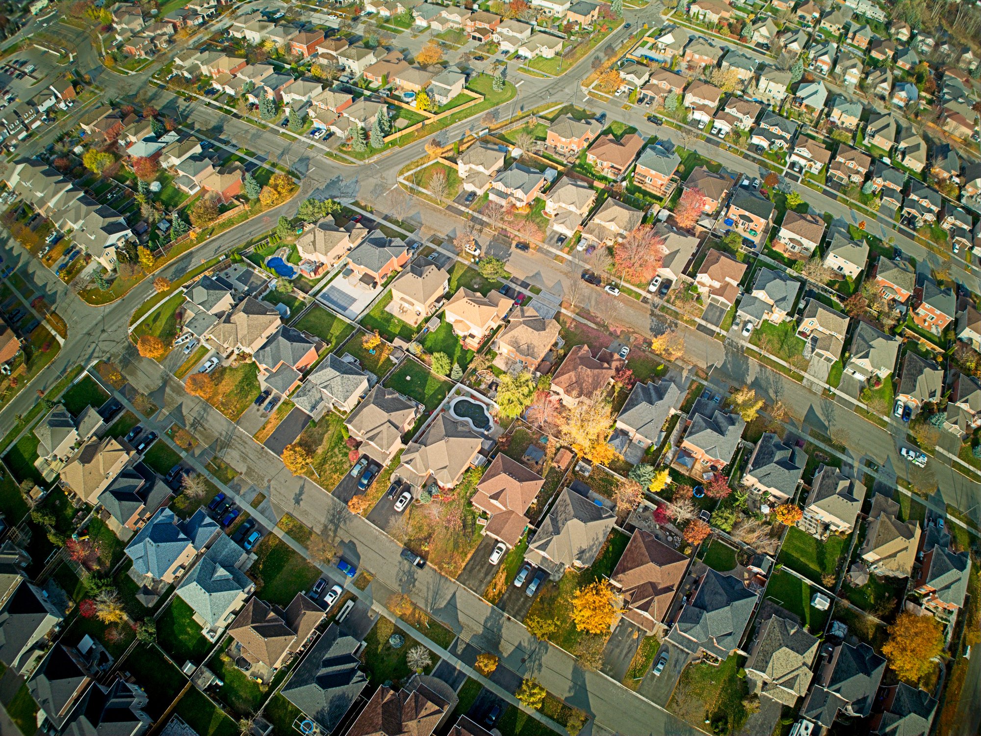 Aerial view of densely populated subdivision