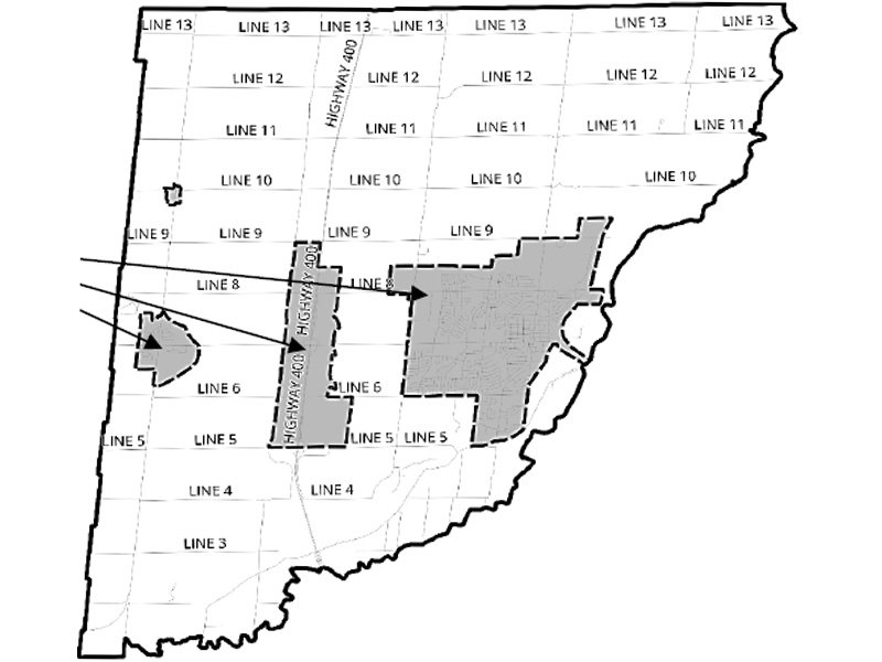 Subject properties outlined on map
