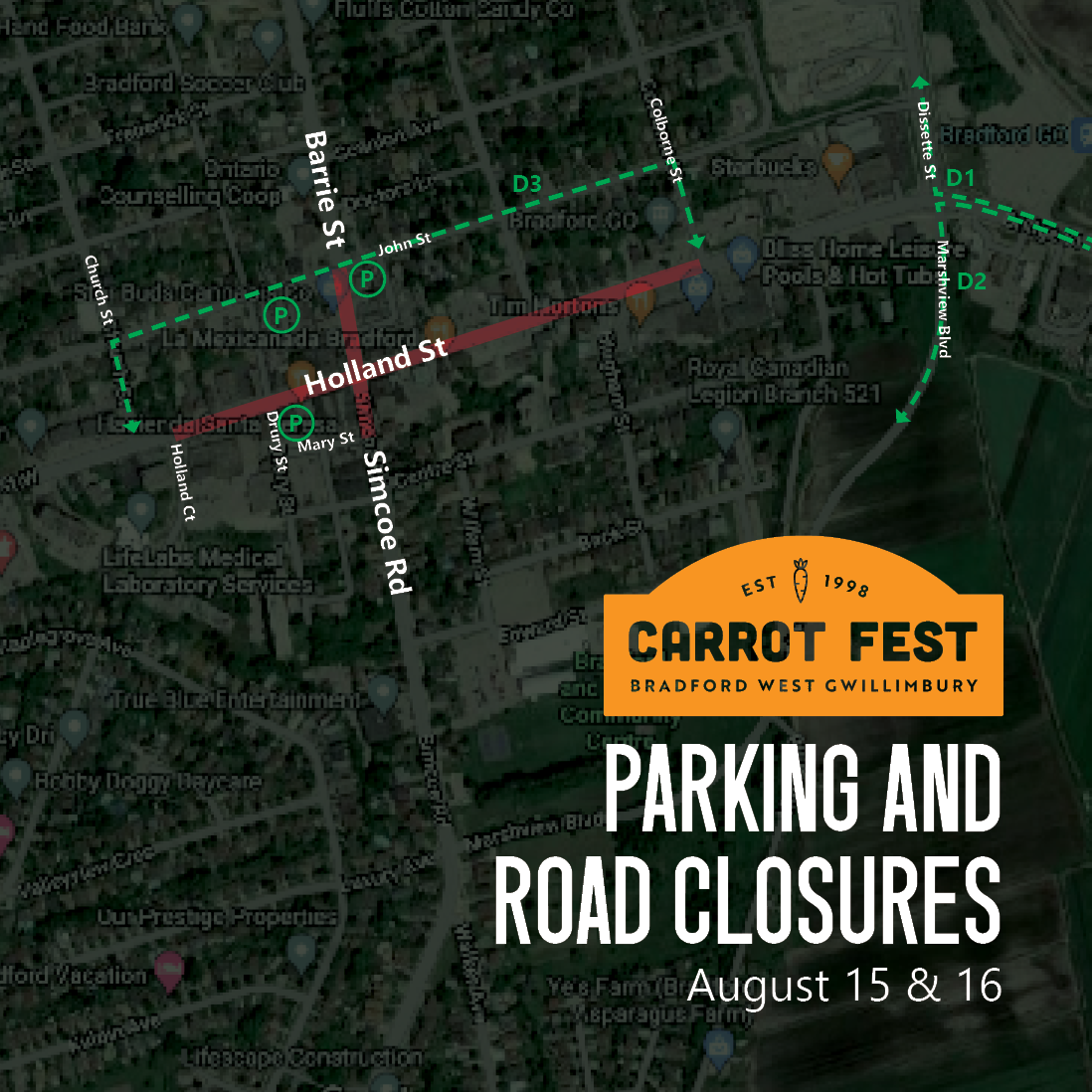 map of Carrot Fest road closures