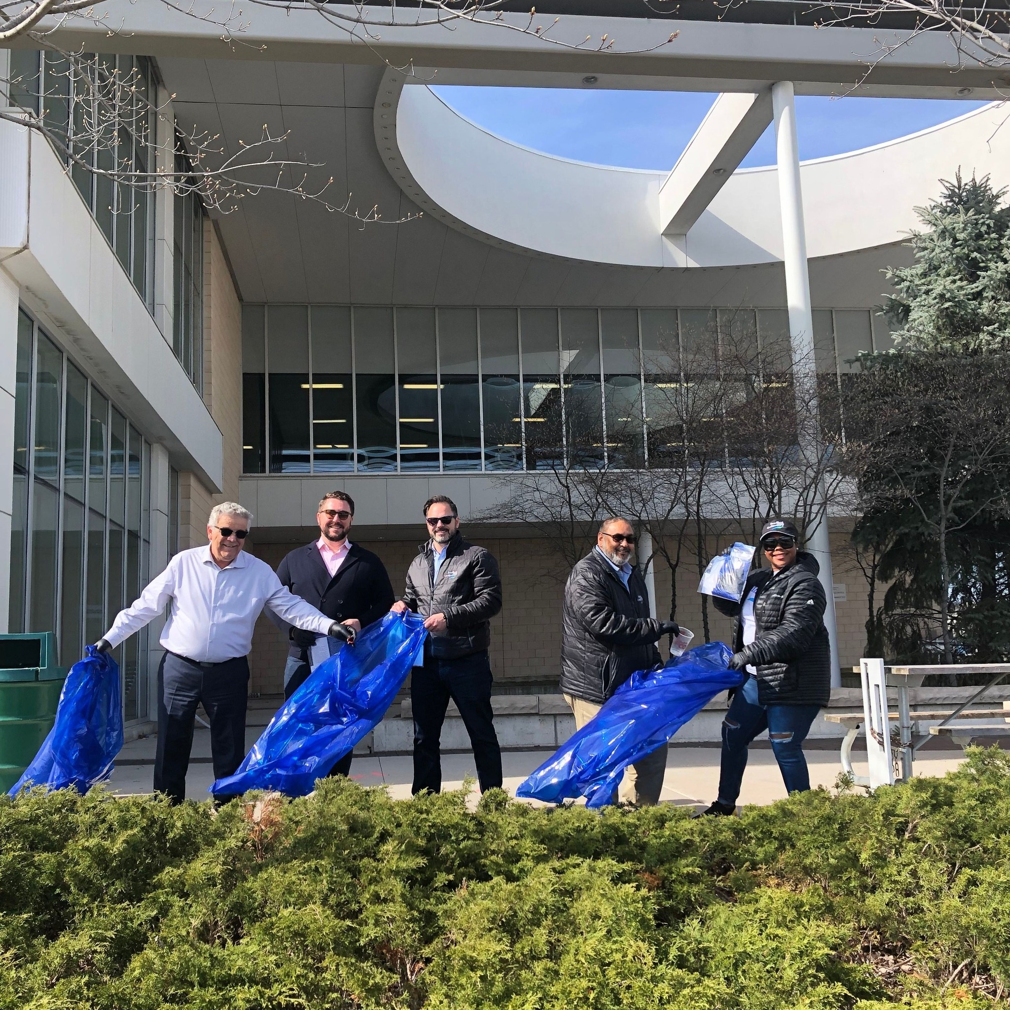 BWG Council members outside of the Leisure Centre holding clean-up kits for Community Clean-up Week.