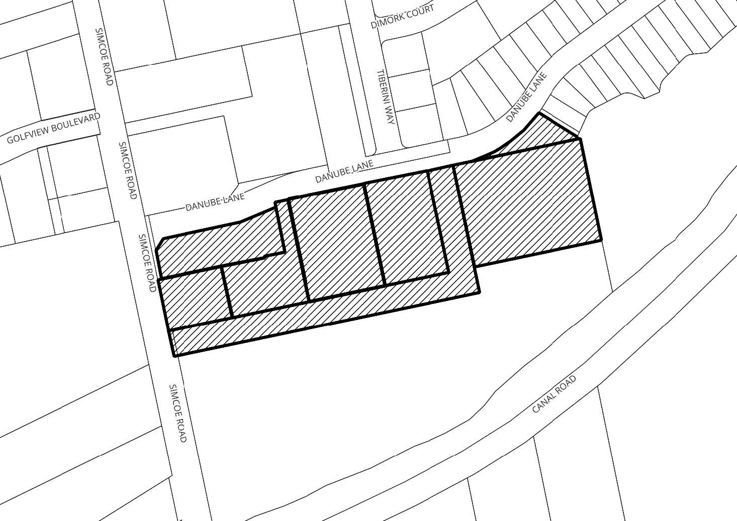 Map of Proposed Official Plan and Zoning By-law Amendments showing Simcoe Road and Danube Lane