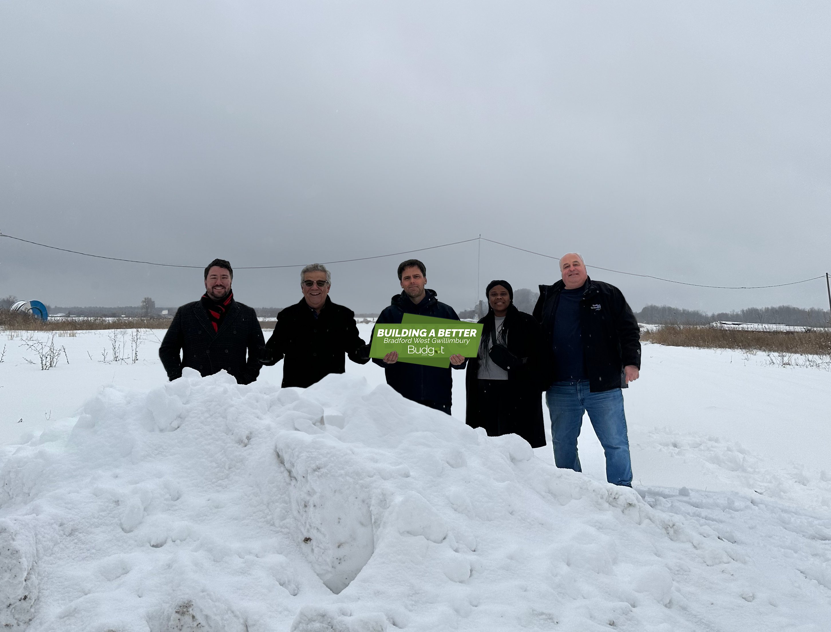 BWG Council members at the future site of the Snow Disposal Facility at 225 Dissette Street, holding a sign that reads 