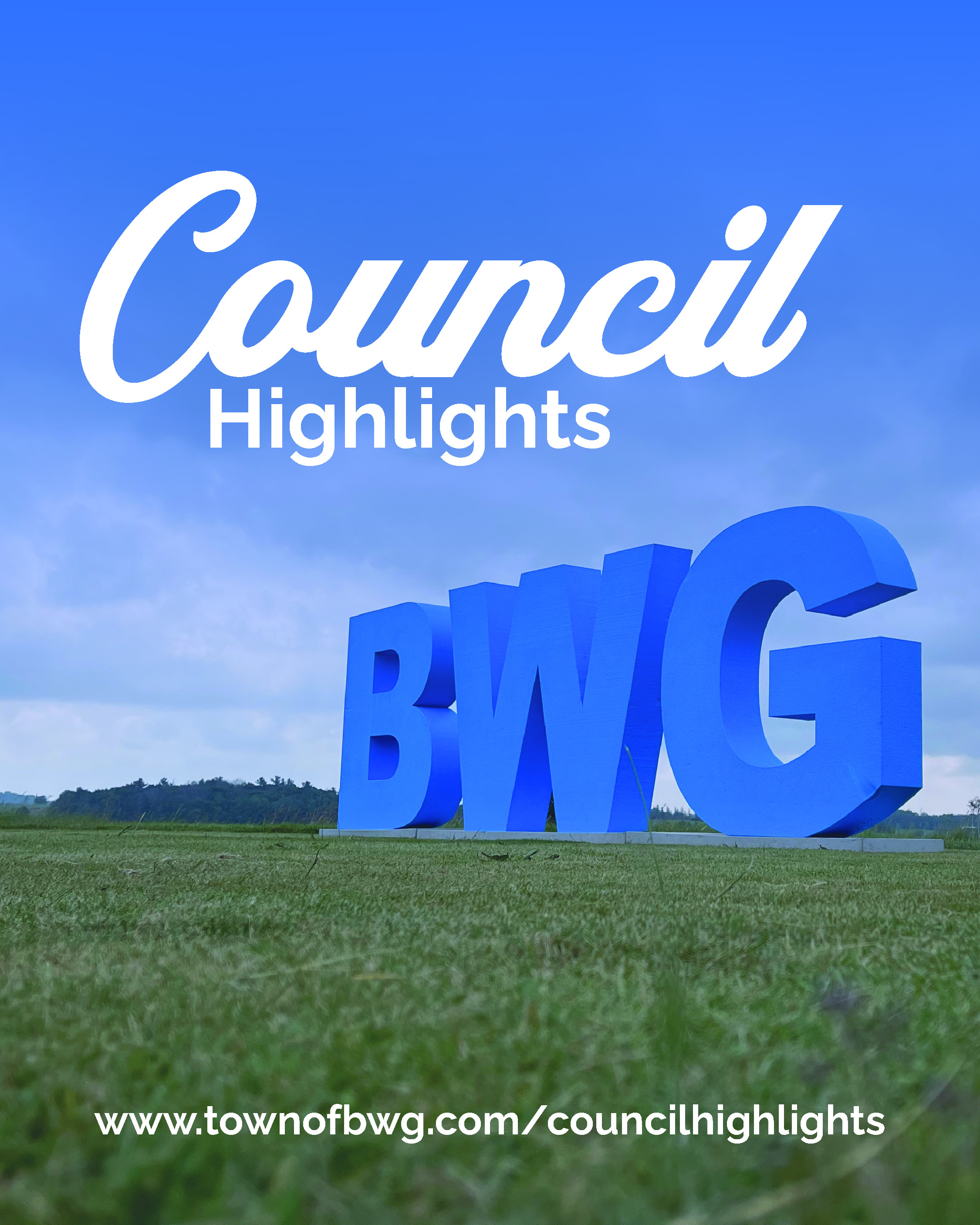 grass with large BWG letters on it with a blue sky grass with large BWG letters on it with a blue sky