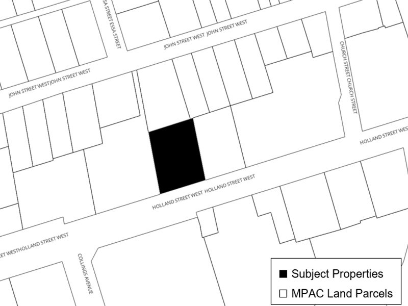 Subject properties highlighted on map