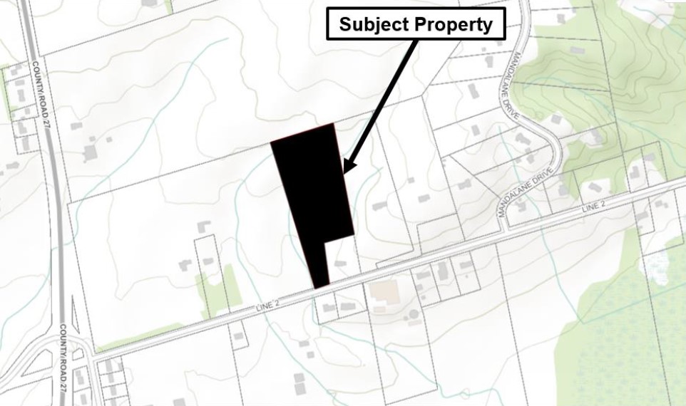 Overview map of the Subject Property on Line 2 between County Road 27 and Mandalane Drive