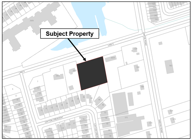 Map overview of subject property at Line 6 and Simcoe Road