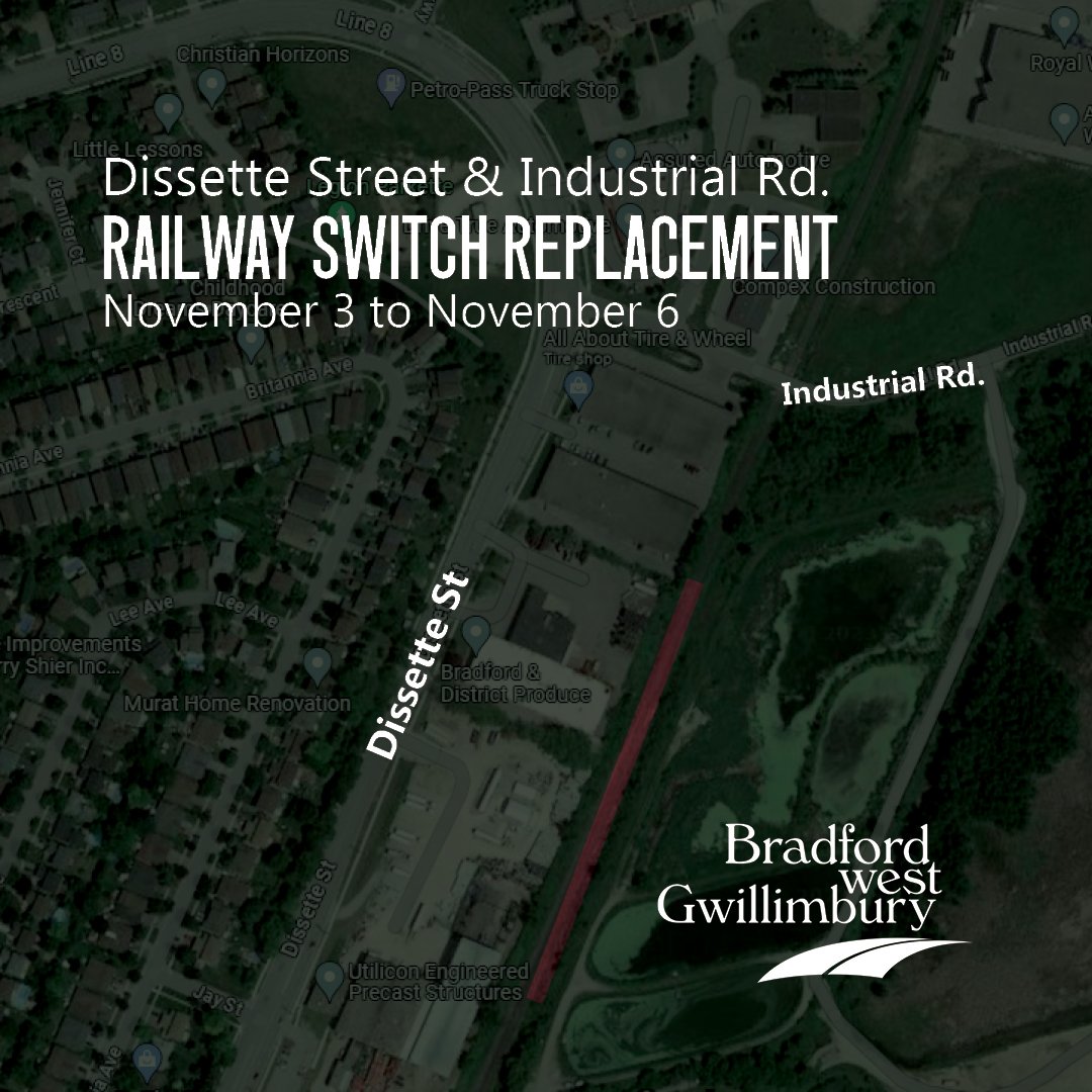 Map of Railway Switch Replacement near Dissette Street and Industrial Road