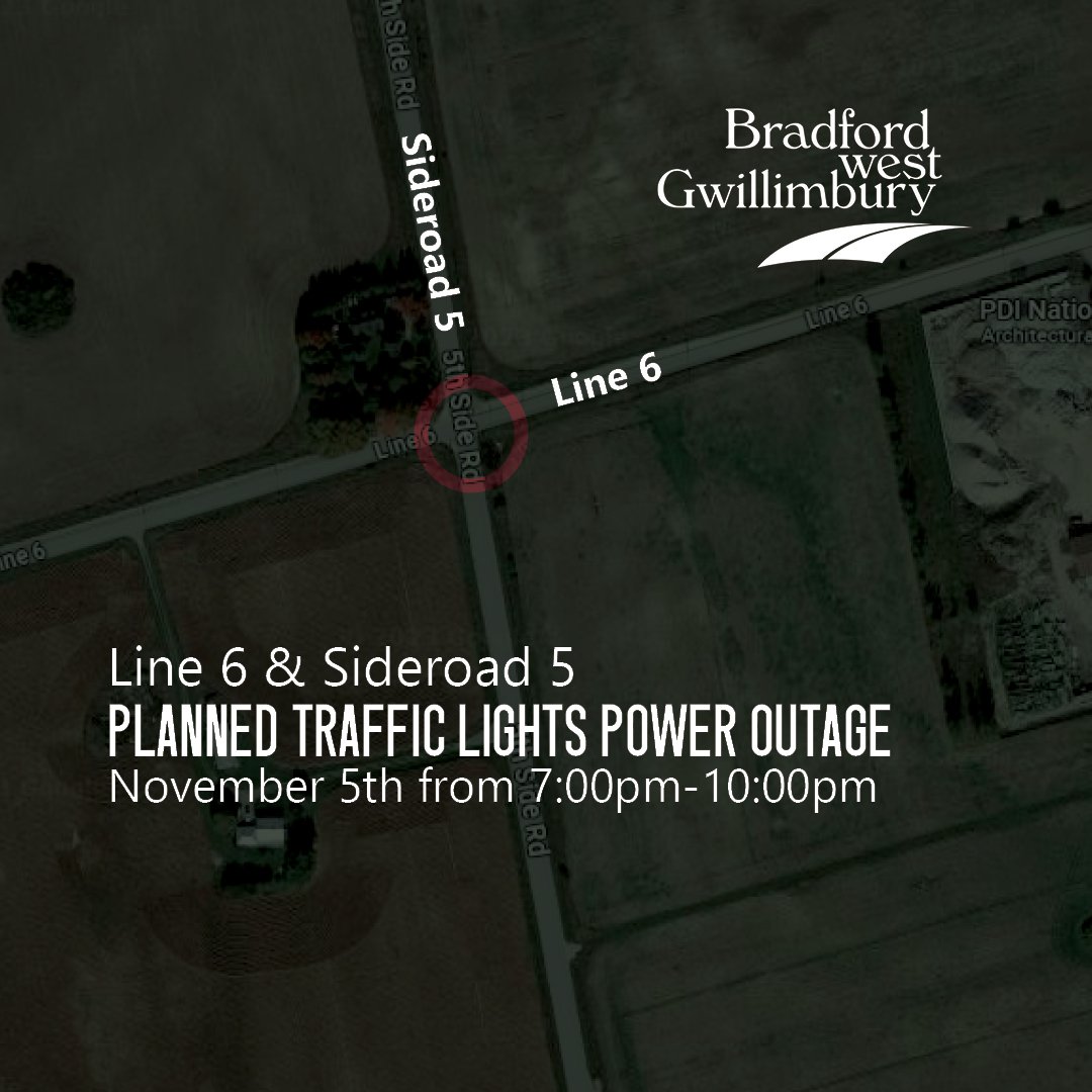 Map of Traffic Lights Planned power outage at the intersection Sideroad 5 and Line 6