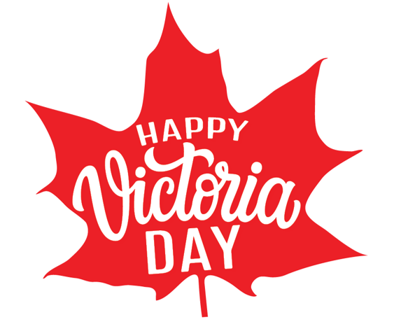 Red maple leaf with "Happy Victoria Day" written on it