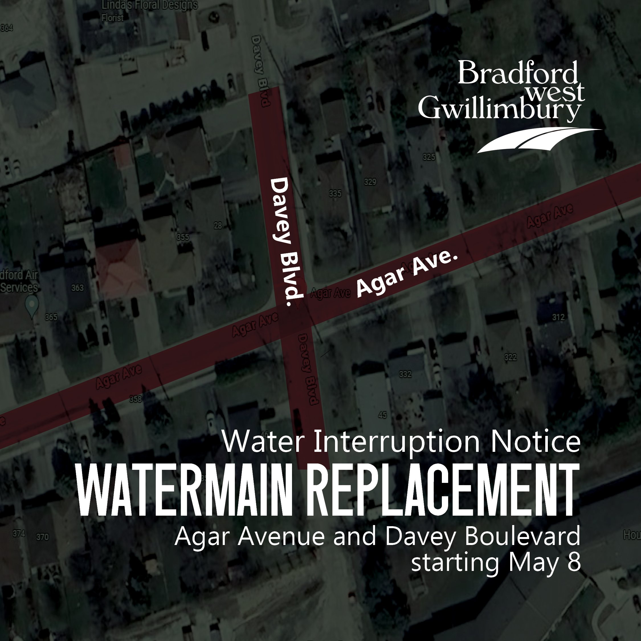 Graphic illustrating the areas of the water interruption