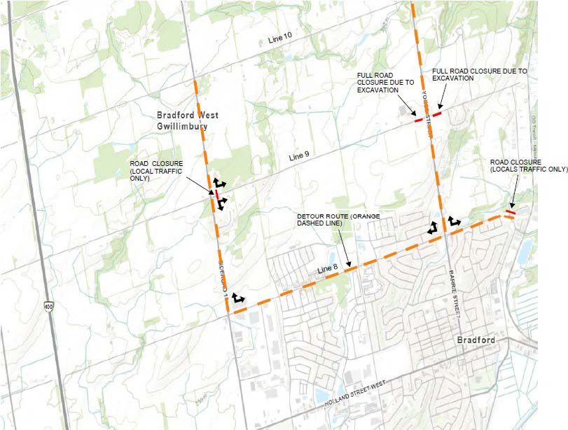 county road 4 and line 9 closure shown
