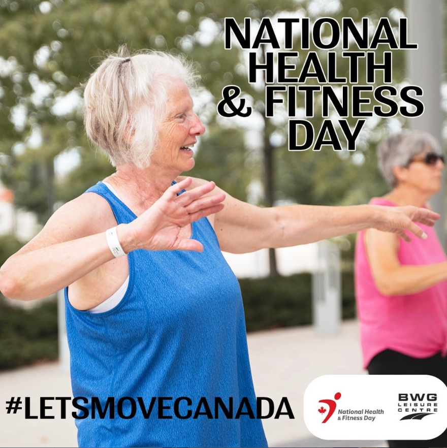 Promo image for National Health and Fitness Day featuring a woman exercising 