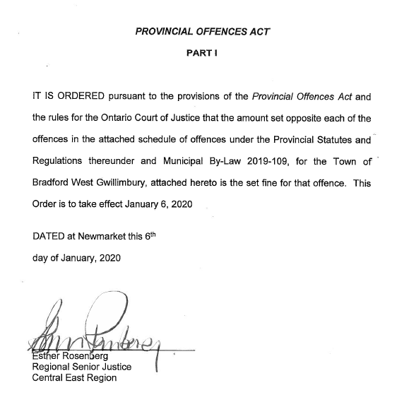 Provincial Offences Act Part 1 - Official Document dated January 6, 2020 