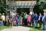 group of hikers in front of head of trails at Scanlon